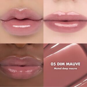 Rom&nd 05 Dim Mauve Glasting Color Gloss- muted cool tone deep mauve, high shine